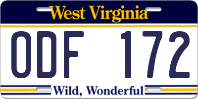 WV license plate ODF172