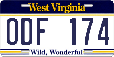WV license plate ODF174