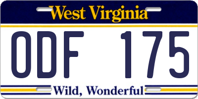 WV license plate ODF175
