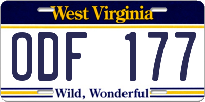 WV license plate ODF177