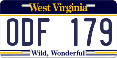 WV license plate ODF179