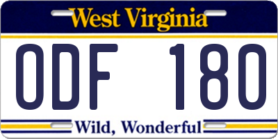 WV license plate ODF180