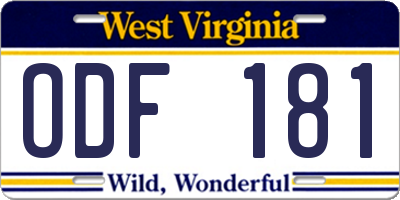 WV license plate ODF181