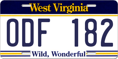 WV license plate ODF182