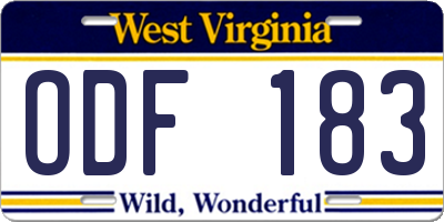 WV license plate ODF183