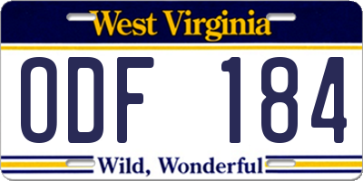 WV license plate ODF184