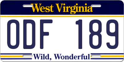 WV license plate ODF189