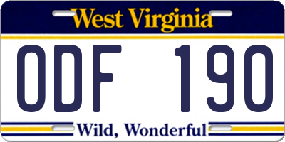 WV license plate ODF190