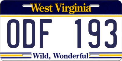 WV license plate ODF193