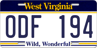WV license plate ODF194
