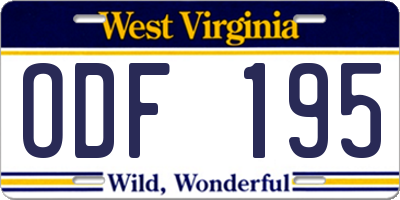 WV license plate ODF195