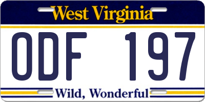 WV license plate ODF197