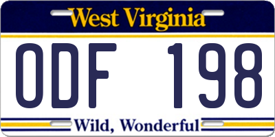 WV license plate ODF198