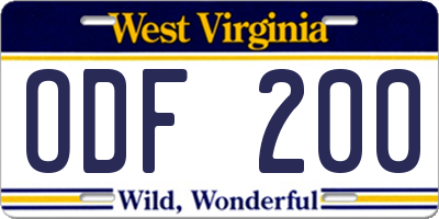 WV license plate ODF200