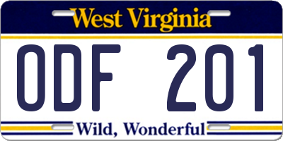 WV license plate ODF201