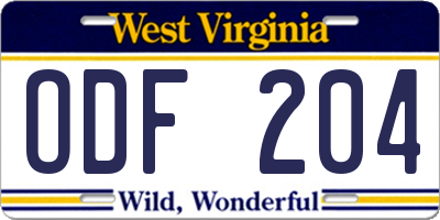WV license plate ODF204