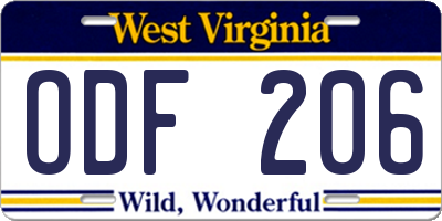 WV license plate ODF206