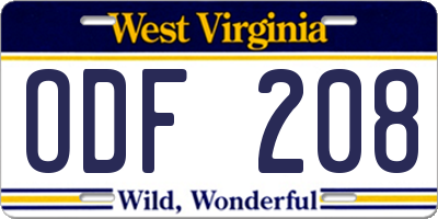 WV license plate ODF208