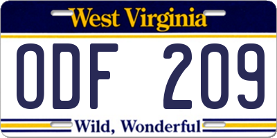 WV license plate ODF209