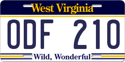 WV license plate ODF210