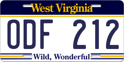 WV license plate ODF212