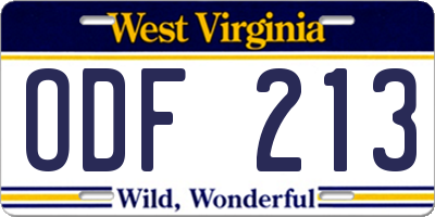 WV license plate ODF213