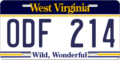 WV license plate ODF214