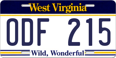 WV license plate ODF215
