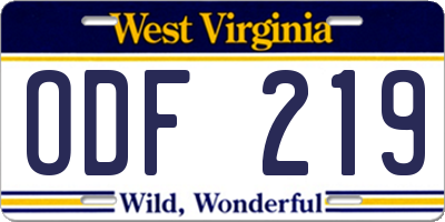 WV license plate ODF219