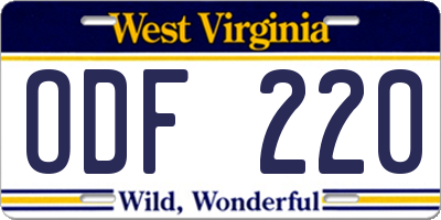 WV license plate ODF220