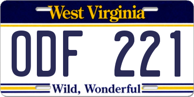 WV license plate ODF221