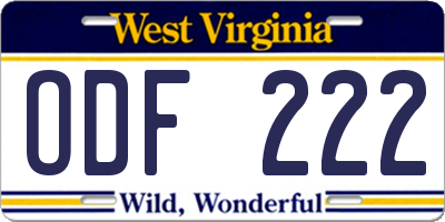 WV license plate ODF222