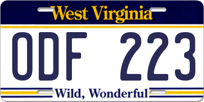 WV license plate ODF223
