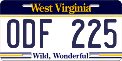 WV license plate ODF225