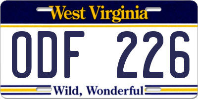 WV license plate ODF226
