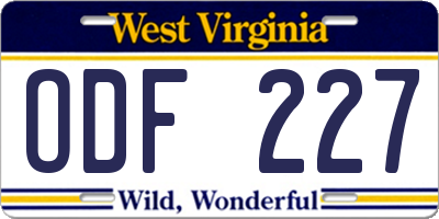 WV license plate ODF227