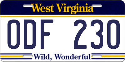 WV license plate ODF230
