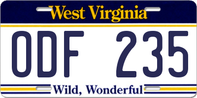WV license plate ODF235