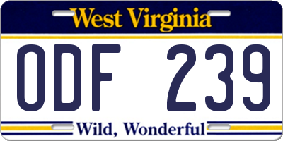 WV license plate ODF239
