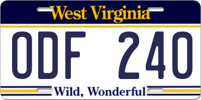 WV license plate ODF240