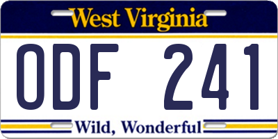 WV license plate ODF241