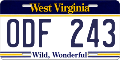WV license plate ODF243