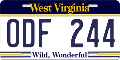 WV license plate ODF244