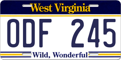 WV license plate ODF245