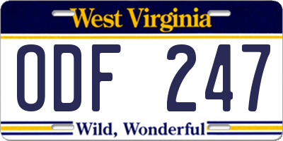 WV license plate ODF247