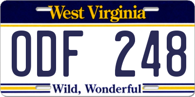 WV license plate ODF248