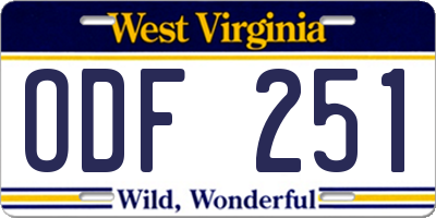 WV license plate ODF251