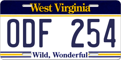 WV license plate ODF254