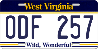 WV license plate ODF257
