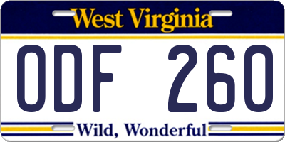 WV license plate ODF260